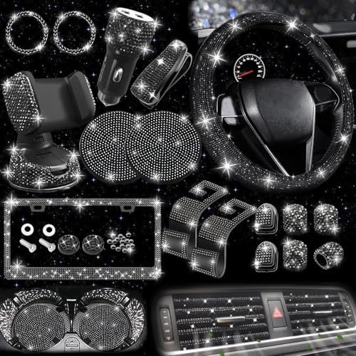 27 PCs Black Bling Car Accessories Set for Women (Black Diamond)