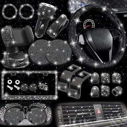 27 PCs Black Bling Car Accessories Set for Women (Black Diamond)