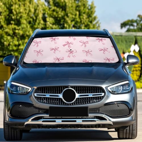 Windshield Sun Shade Umbrella Pink Bows Printed Foldable Car Front Window Sunshade Blocks UV Rays Heat Keep Vehicle Cool 55"x27.5" (multi 21)
