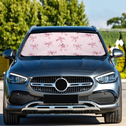 Windshield Sun Shade Umbrella Pink Bows Printed Foldable Car Front Window Sunshade Blocks UV Rays Heat Keep Vehicle Cool 55"x27.5" (multi 21)