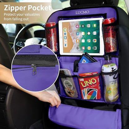 Car Backseat Organizer with Touch Screen Tablet Holder (Dark Purple-1 / 2 Pack)