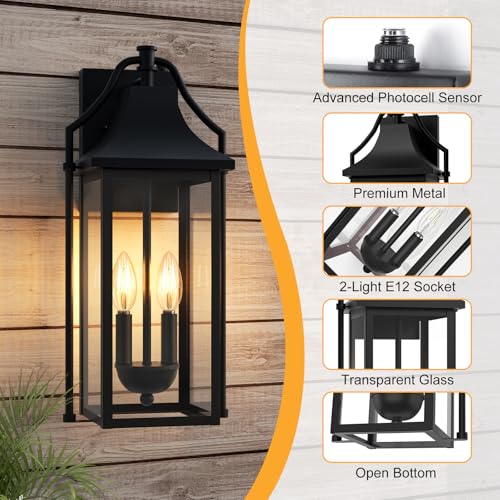 18IN Dusk to Dawn Outdoor Wall Sconce (Black(with Black Base) / 18inch 2-e12 Base)