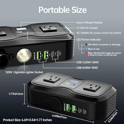 Car Power Inverter DC 12V to 110V AC Car Plug Adapter with AC Outlet (200W)
