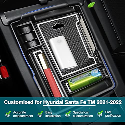 Center Console Organizer for 2021 2022 2023 Hyundai Santa Fe Accessories Armrest Storage Box Secondary Insert Tray with 2 Color Mats (2021-2023 Hyundai Santa Fe)