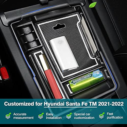 Center Console Organizer for 2021 2022 2023 Hyundai Santa Fe Accessories Armrest Storage Box Secondary Insert Tray with 2 Color Mats (2021-2023 Hyundai Santa Fe)
