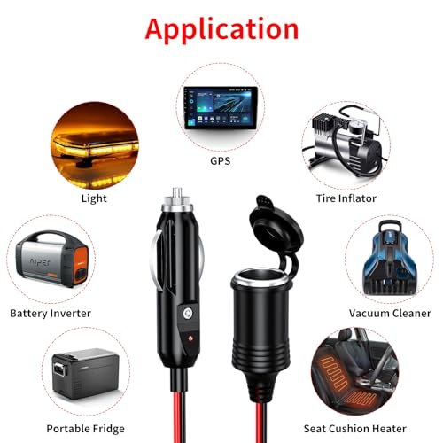 12 24V 4.9FT 16AWG Car Cigarette Lighter Extension Cord (4.9 ft)