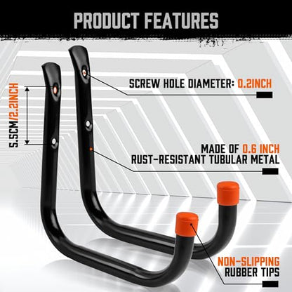 6 Pack 8 Inch Heavy Duty Garage Hooks (8"(6PCS) / Black)