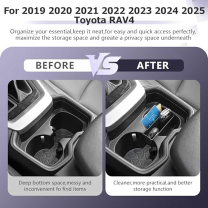 for 2025 Toyota RAV 4 Accessories Compatible with 2019 2020 2021 2022 2023 2024 2025 Toyota RAV 4 Front Center Console Cup Holder Organizer Secondary Storage Box Insert Tray ABS Material