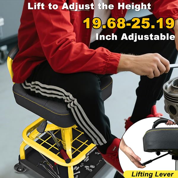 Rolling Shop Stool with Wheels (Yellow)