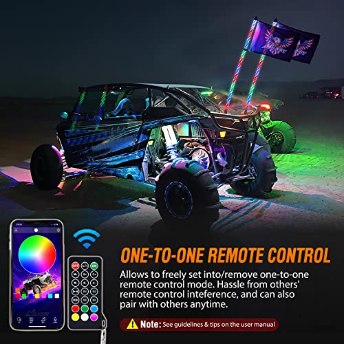 2PCS 6FT RGB LED Whip Lights APP & Remote Control (RGB-Quick Connect Base / 6FT -2PCS)