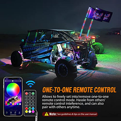 2PCS 6FT RGB LED Whip Lights APP & Remote Control (RGB-Quick Connect Base / 6FT -2PCS)