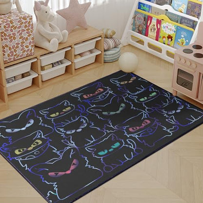 Black Play Cat Rug for Playroom for Boys Girls 2x3 Funny Cute Cat Cartoon Decor for Bedroom Living Room Non (2'x 3' / Blackcat01)