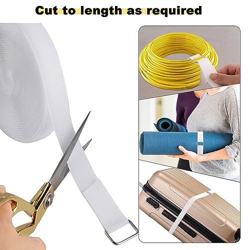 1"x16ft Hook and Loop Straps with 25 Metal Buckles (1in x 16ft White)