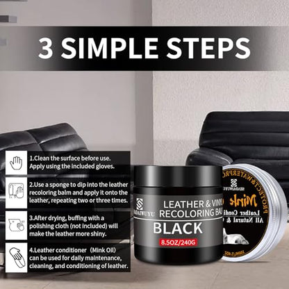 8.5oz Leather Recoloring Balm with 100ml Mink Oil (Black / Leather Recoloring Balm+Mink Oil)