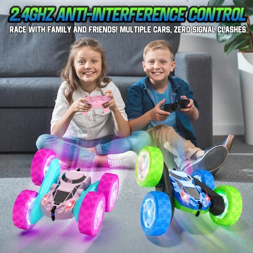 RC Cars Toys for Kids Ages 6 (Blue&green / Glow (Headlights & Wheel Lights))