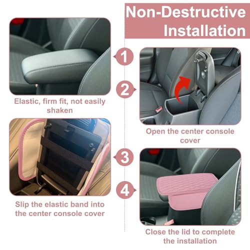 Car Center Console Cover with 2 Organizer Pockets Storage Bags (Pink)