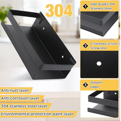 2 Pieces Stainless Steel Shelf Bathroom Shower Floating Shelves Wall Mounted Shower Caddy Basket Shelf Storage Organizer Shelves for Bathroom (7.87 Inches/ 20 cm / Black)
