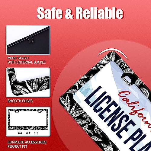 Tropical Leaf License Plate Frame Stainless Steel Car Accessory 6.3x12.3In (Black white tropical leaf)