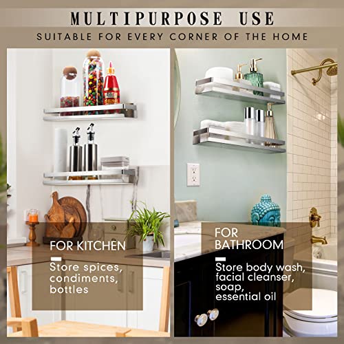 2 Pieces Stainless Steel Shelf Bathroom Shower Floating Shelves Wall Mounted Shower Caddy Basket Shelf Storage Organizer Shelves for Bathroom (15.75 Inch/ 40 cm / Silver)