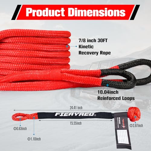 Kinetic Recovery Rope Kit with 2 Soft Shackles (Red / 7/8” x 20 FT)
