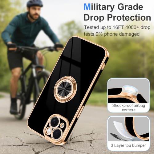 Designed for iPhone 15 Case with Ring Stand Slim Black (Black / 6.1'' iPhone 15)