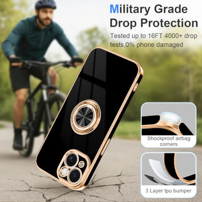 Designed for iPhone 15 Case with Ring Stand Slim Black (Black / 6.1'' iPhone 15)