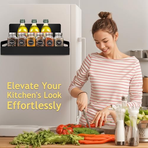 2 Pack Magnetic Spice Rack for Refrigerator (Black)