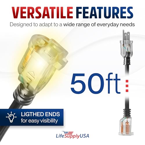50ft Outdoor Indoor Extension Cord 16 (50 FT / 16AWG / Black)