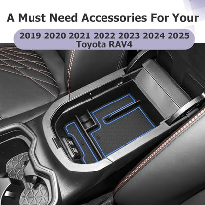 2025 RAV 4 Center Console Organizer Compatible with 2019 2020 2021 2022 2023 2024 2025 Toyota RAV 4 Accessories Armrest Console Secondary Storage Box Insert Tray ABS Material Blue