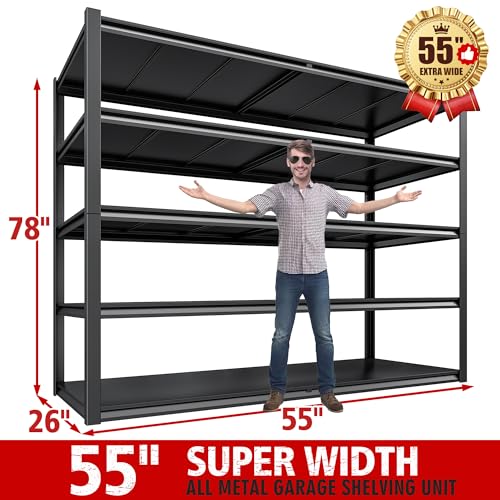 78" H Garage Shelving (5-Tier,55" W x 26" D x 78" H)