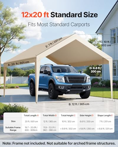 Carport Replacement Canopy Cover (Beige / 12x20ft)
