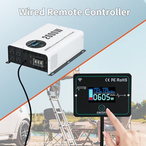 2000W Pure Sine Wave Power Inverter DC 12V to AC 120V (2000W-Wireless / 12V)