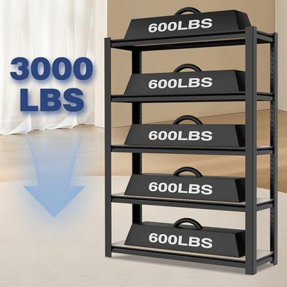 5 Tier Black Shelving with Board (Black / 36.2"W x 16.5"D x 72"H)
