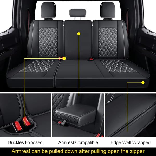 F150 Faux Leather Seat Covers Fit for 2015 ((2015-2026) Full Set / Black&White)