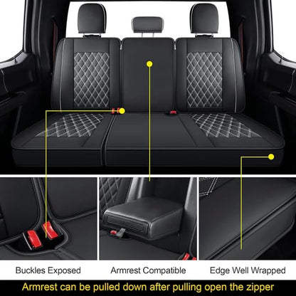 F150 Faux Leather Seat Covers Fit for 2015 ((2015-2026) Full Set / Black&White)