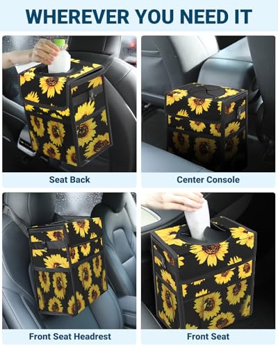 Car Trash Can with Lid (2.5 Gallons / Sunflower)