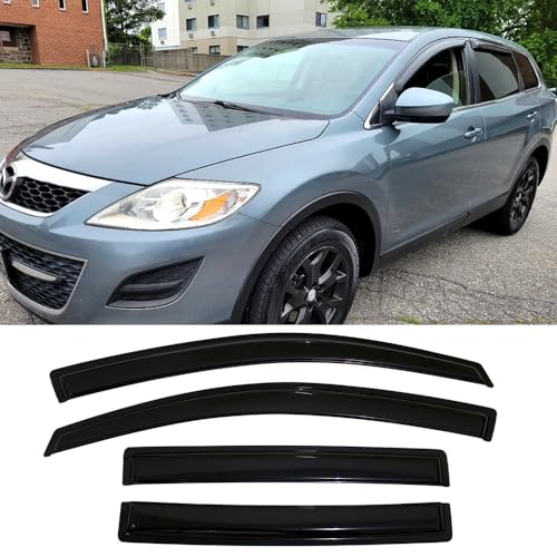 4pcs Window Visors Rain Guards for 2007 (2007-2015 Mazda CX9(Dark Smoke))