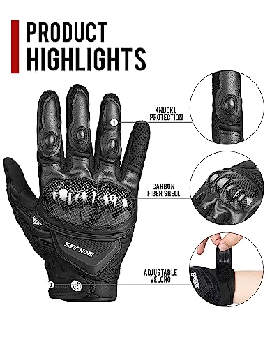 Motorcycle Gloves Touch Screen for Men Women Padding Hard Knuckle Cycling Motorbike ATV Hiking Riding Climbing Glove (Large / Carbon-Black)