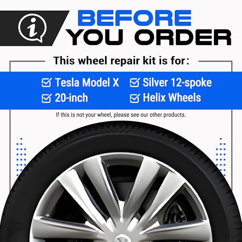 Premium Tesla Wheel Curb Rash Repair Kit for Model X 20 (Tesla Model X / 20" Silver Helix)