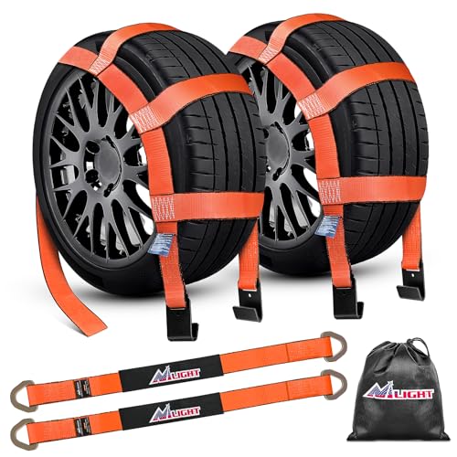 2Pcs Tow Dolly Basket Straps with Flat Hook for 14” (2Pcs Tow Dolly Wheel Straps)