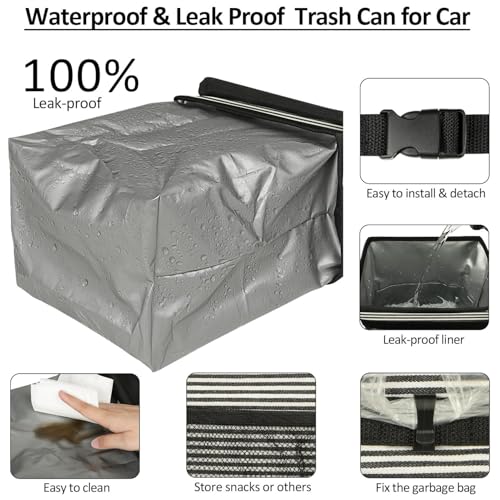Leak Proof Car Trash Can with Lid Stripe Print (Stripe Print / 2 Gallons)