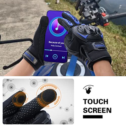 Motorcycle Gloves Touch Screen Full Finger Riding Gloves Knuckle Protection for Men and Women for Dirt Riding (Blue / Medium)