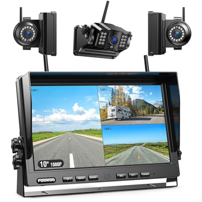 Magnetic Wireless Backup Camera (Arctic Black / 10 inches 3-Camera)