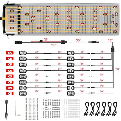 40 Pods Pure White LED Rock Lights Kit with Switch Wiring Harness (40 pods)