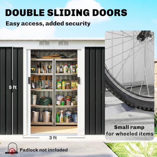 9' x 4' Outdoor Storage Shed Sloping Roof Lockable Door Gray (Dark Gray / 9' x 4')