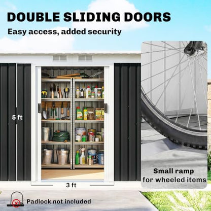 9' x 4' Outdoor Storage Shed Sloping Roof Lockable Door Gray (Dark Gray / 9' x 4')