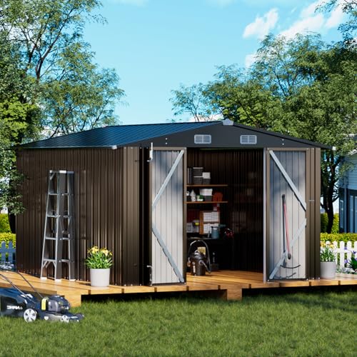 Shed Outdoor Storage Shed Metal (Brown / 10'*12')