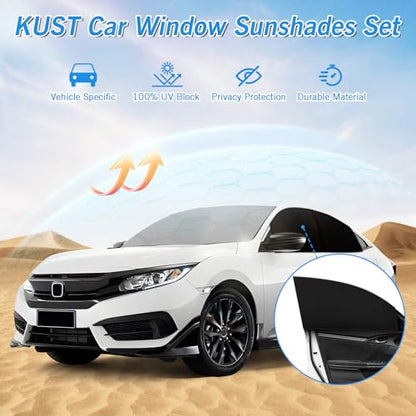 Windshield Sun Shade Umbrella for Honda Civic 2016 2017 2018 2019 2020 2021 Rear Window Shades 100% UV Protection and Blackout Privacy 5PCS Car Window Covers Accessories (5-Piece Set | Fits Honda Civic 2016-2021)