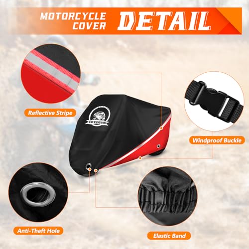 Motorcycle Cover Waterproof Outdoor Storage All Weather Protection (XXL-104 inch / Red)