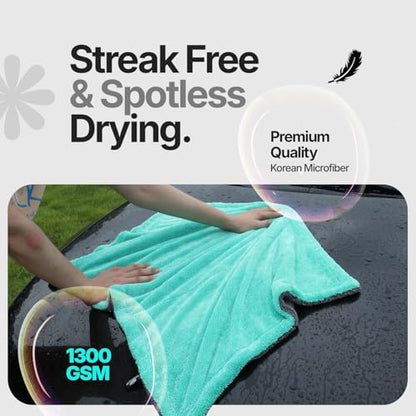 Crystal Clean 1300 GSM Car Drying Towel (Green / Pack of 1)